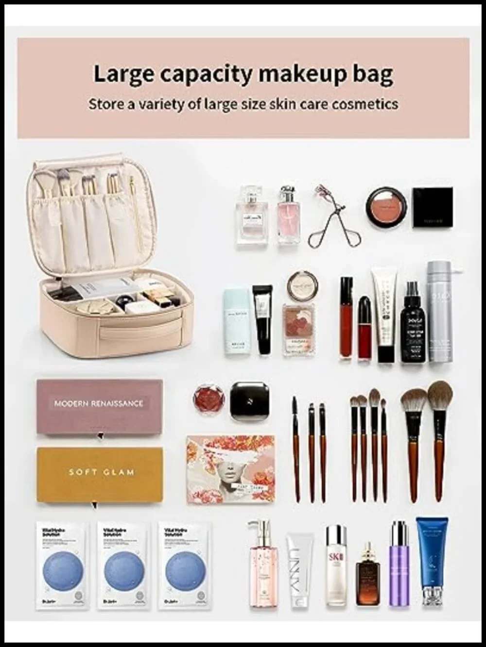 Travel Makeup Bag PU Leather Cosmetic Organizer Large Capacity Portable with
